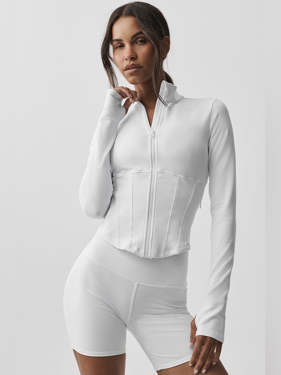 ALO Yoga Jackets & Blazers - Alo Yoga Airbrush Corset White Pilates Athleisure Clean Full Zip Jacket NWOT S